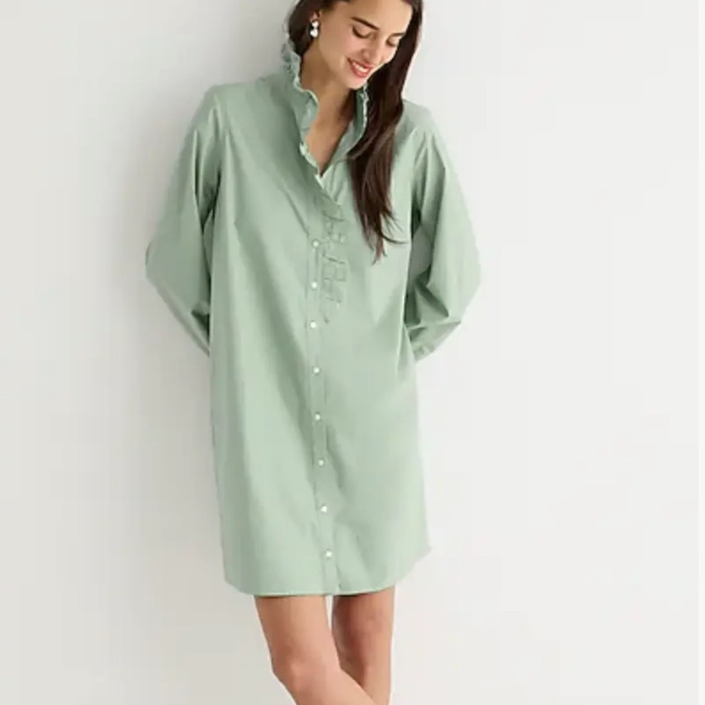 (Size 8) NWT J. Crew Marble Green Cottage Shirtdress in Cotton Poplin